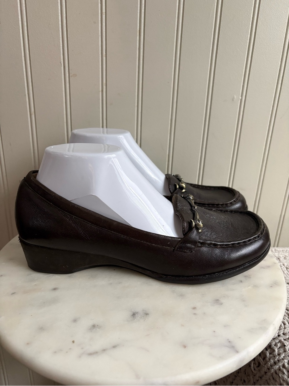 Taryn Rose Horsebit Wedge Loafers Women’s 8.5 Brown Leather Business Casual Prep